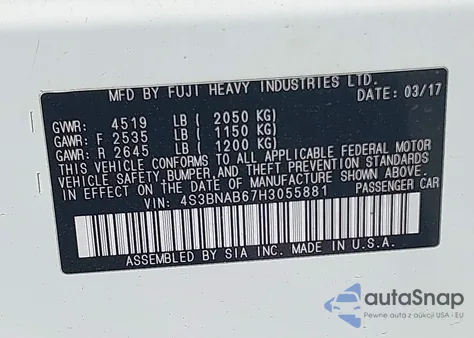 2017 Subaru Legacy 2.5I z USA, uszkodzony, nr VIN 4S3BNAB67H3055881